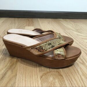 Stuart Weitzman Gold Wrap Platform Sandals Sz 6.5